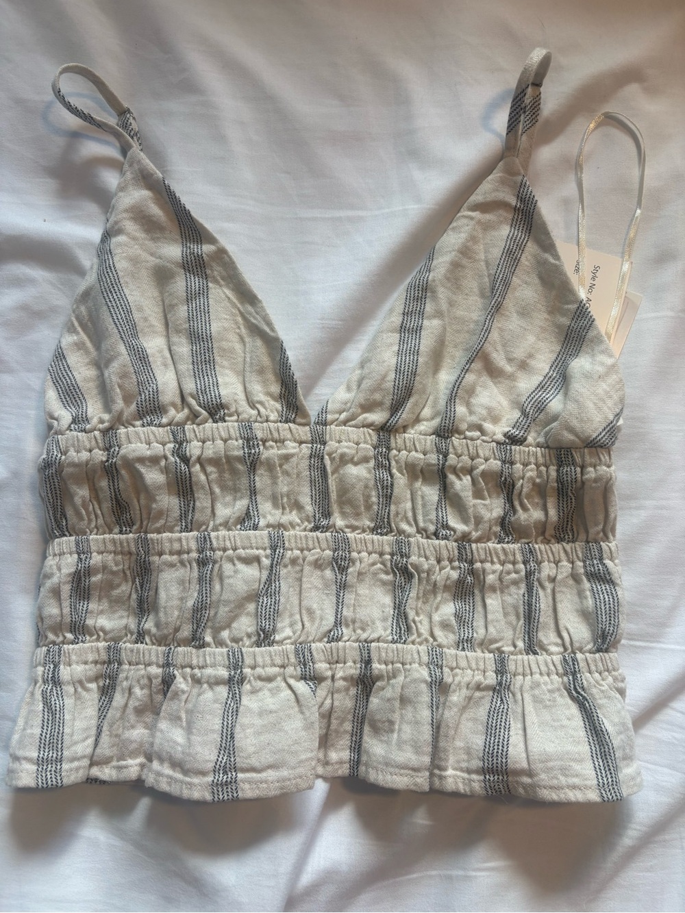 Smocked Striped Camisole Top - Cream & Gray